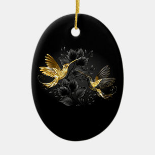 Black and Gold Hummingbird Keramik Ornament