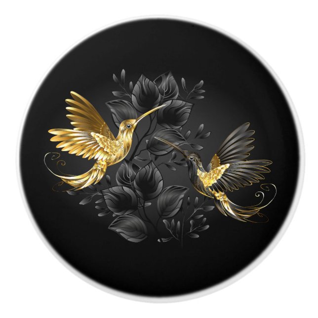 Black and Gold Hummingbird Keramikknauf (Vorderseite)