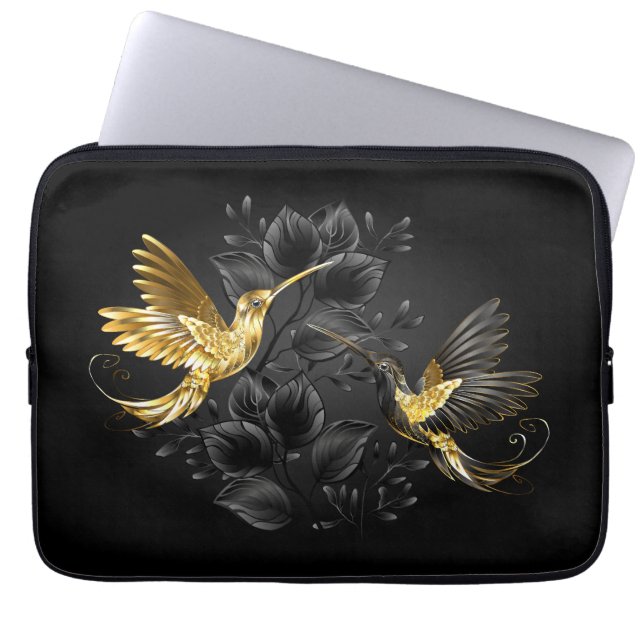 Black and Gold Hummingbird Laptopschutzhülle (Vorderseite)