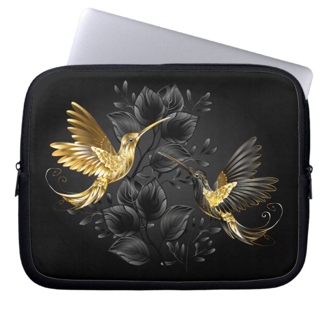 Black and Gold Hummingbird Laptopschutzhülle (Vorderseite)