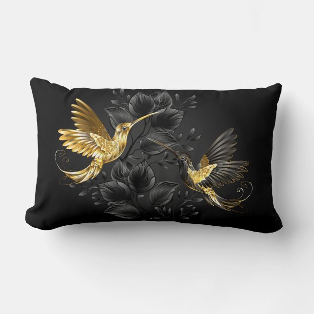 Black and Gold Hummingbird Lendenkissen (Vorderseite)