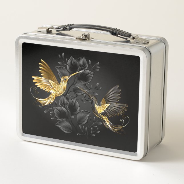 Black and Gold Hummingbird Metall Brotdose (Vorderseite)