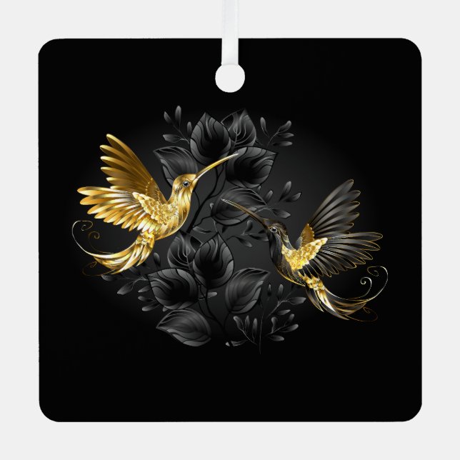Black and Gold Hummingbird Ornament Aus Metall (Vorderseite)