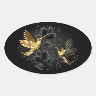 Black and Gold Hummingbird Ovaler Aufkleber