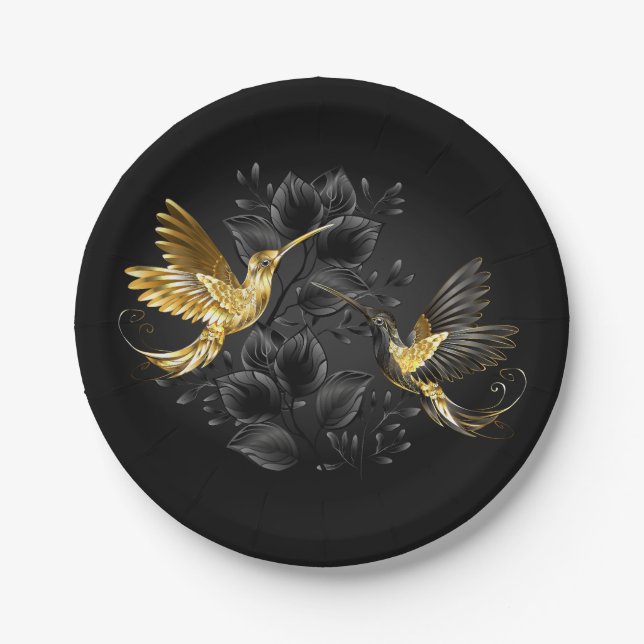 Black and Gold Hummingbird Pappteller (Vorderseite)