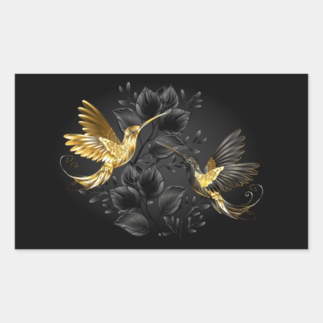 Black and Gold Hummingbird Rechteckiger Aufkleber (Vorderseite)