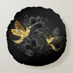Black and Gold Hummingbird Rundes Kissen