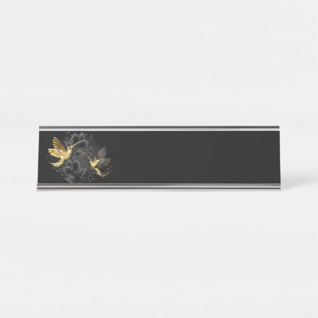 Black and Gold Hummingbird Schreibtischnamensplakette (Vorderseite )