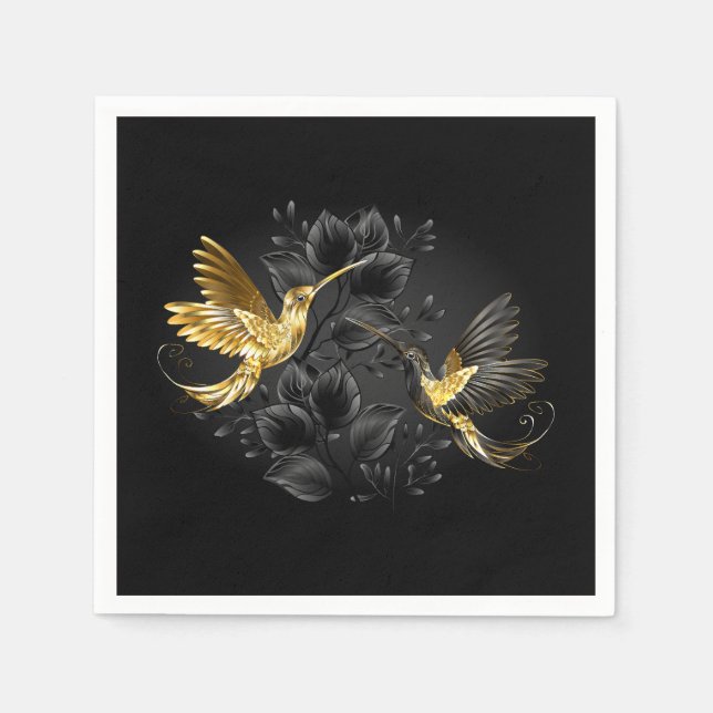 Black and Gold Hummingbird Serviette (Vorderseite)