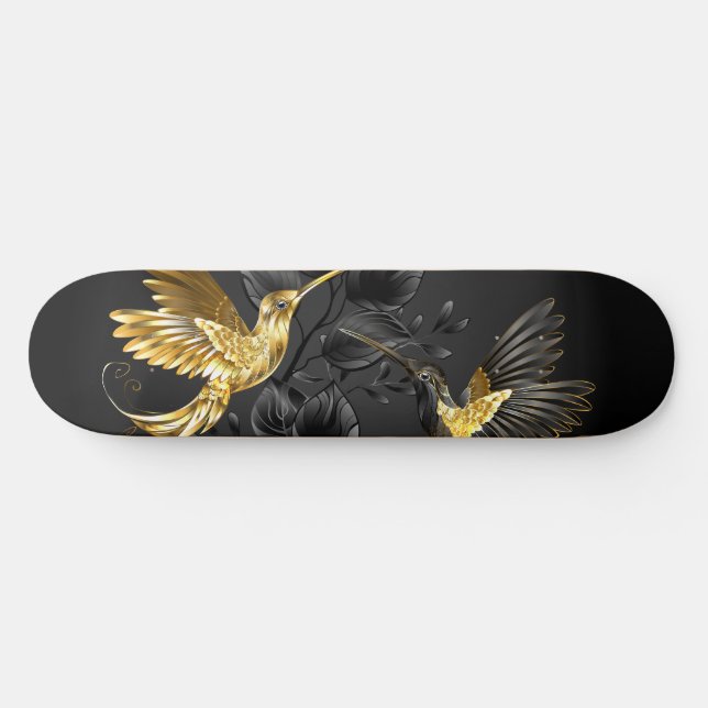 Black and Gold Hummingbird Skateboard (Horizontal)