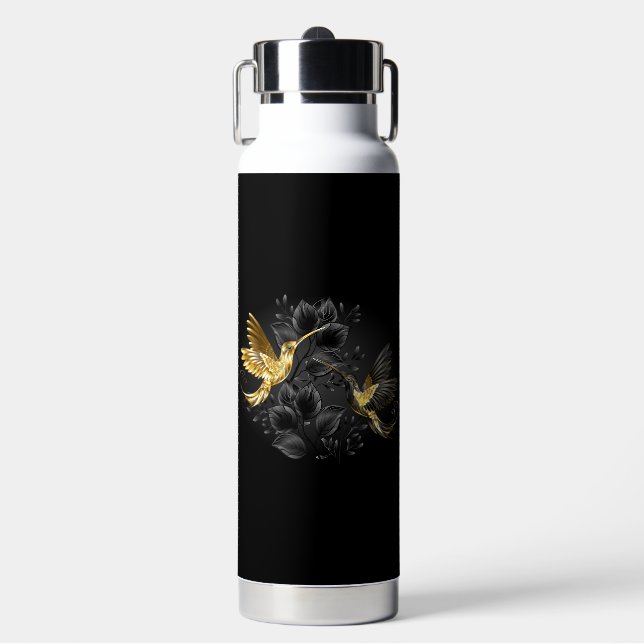 Black and Gold Hummingbird Trinkflasche (Vorderseite)