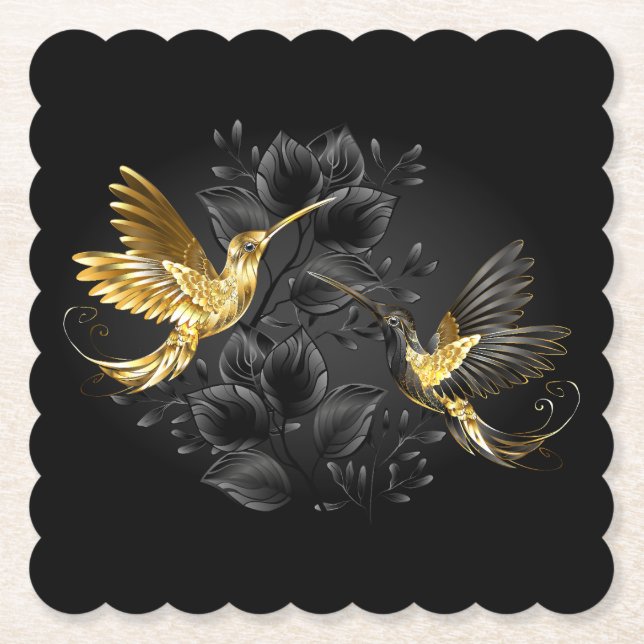 Black and Gold Hummingbird Untersetzer (Vorderseite)