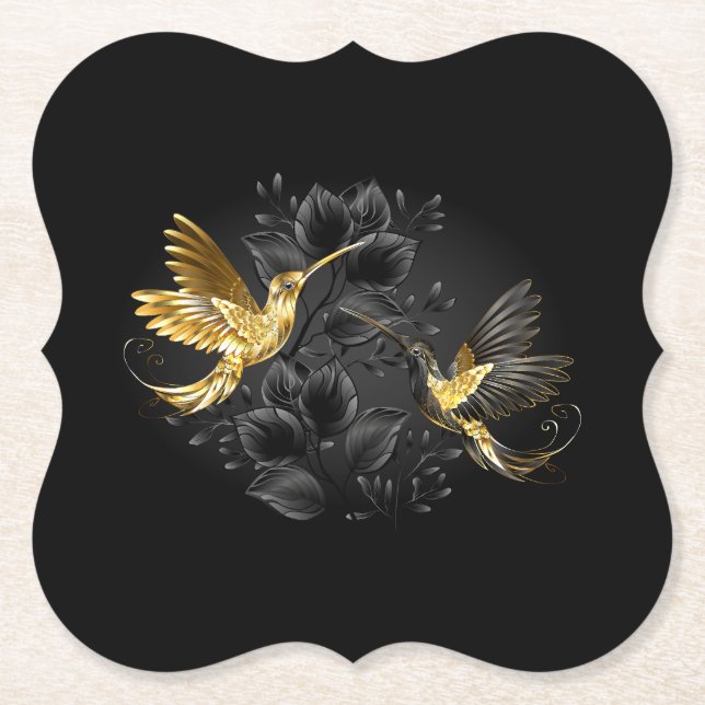 Black and Gold Hummingbird Untersetzer (Vorderseite)