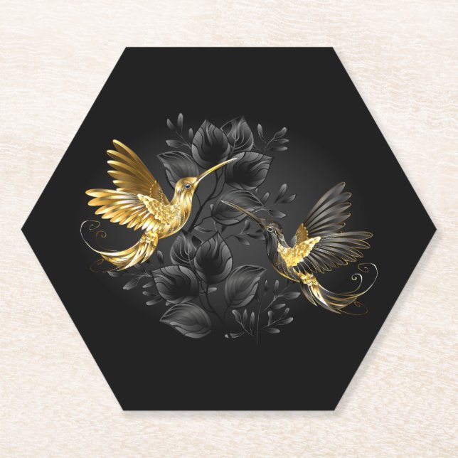 Black and Gold Hummingbird Untersetzer (Vorderseite)