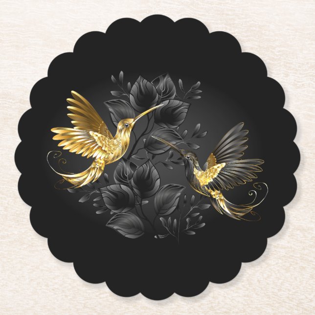 Black and Gold Hummingbird Untersetzer (Vorderseite)