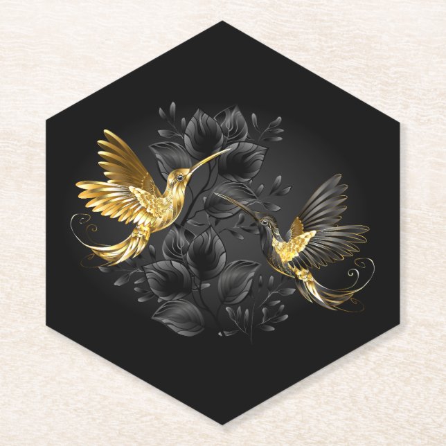 Black and Gold Hummingbird Untersetzer (Vorderseite)