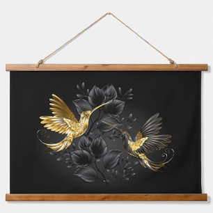 Black and Gold Hummingbird Wandteppich Mit Holzrahmen