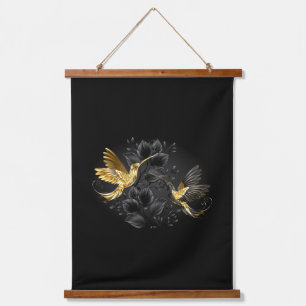 Black and Gold Hummingbird Wandteppich Mit Holzrahmen
