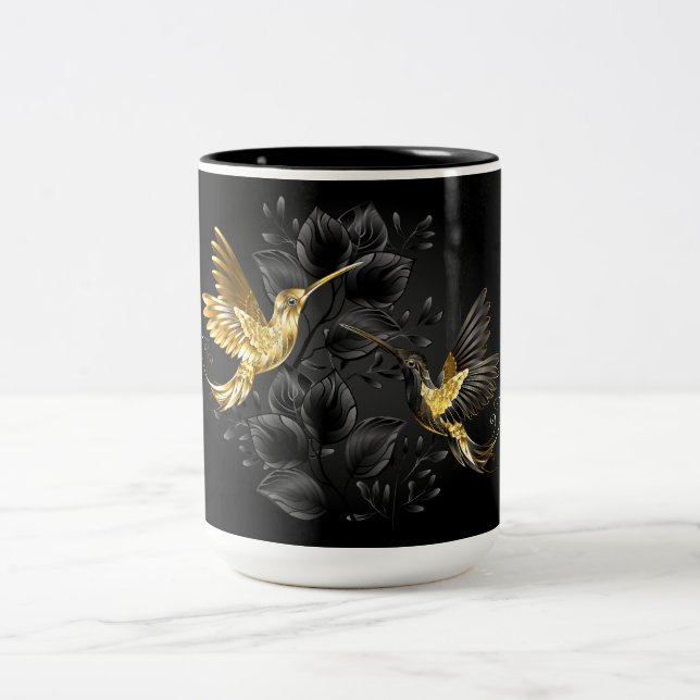Black and Gold Hummingbird Zweifarbige Tasse (Mittel)