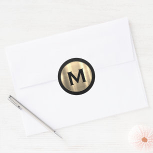 Black and Gold Initial Runder Aufkleber
