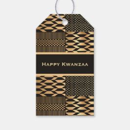 Black and Gold Kente 'Happy Kwanzaa' Geschenkanhänger