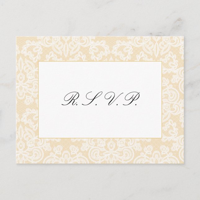 Black and Gold Lace Elegante Script-Hochzeitsantwo Postkarte (Vorderseite)