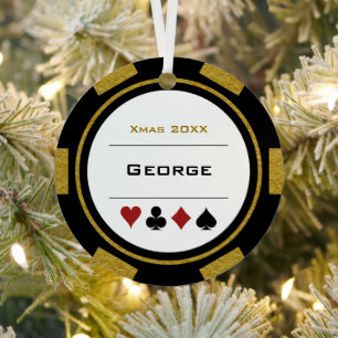 Black and Gold Las Vegas Poker Chip Weihnachten Ornament Aus Metall