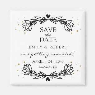 Black and Gold Laurel Save the Date Hochzeit Magnet
