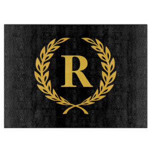 Black and Gold Laurel Wreath Monogram Schneidebrett