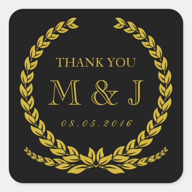 Black and Gold Laurel Wreath Wedding Sticker (Vorderseite)
