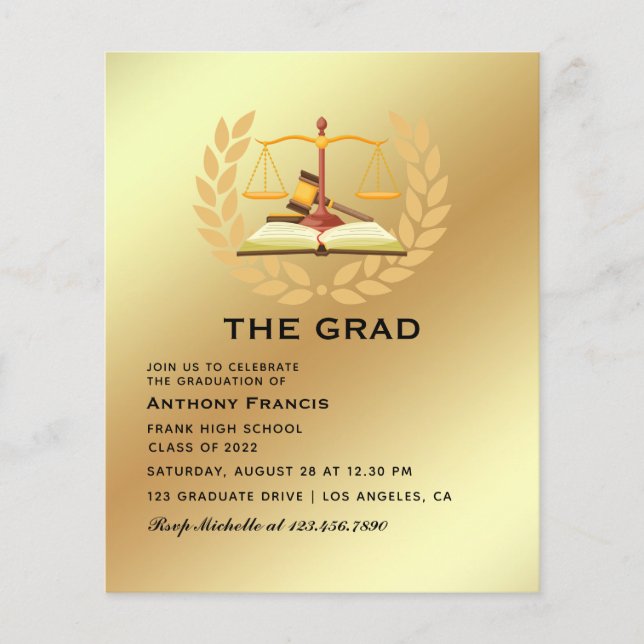 Black and Gold Lawyer Graduation Party Foto Flyer (Vorne)