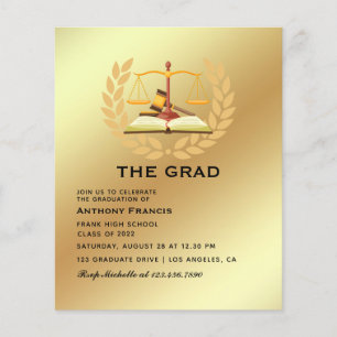Black and Gold Lawyer Graduation Party Foto Flyer