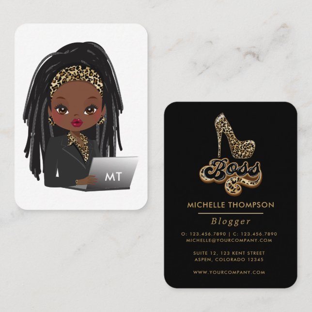 Black and Gold Leopard Boss Lady Business Card Visitenkarte (Vorne/Hinten)