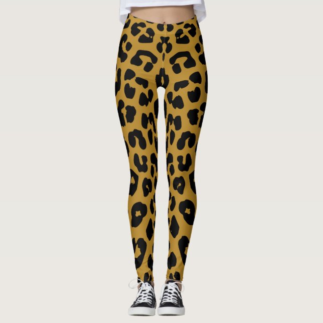 Black and Gold Leopard Print Safari Pattern Leggings (Vorderseite)