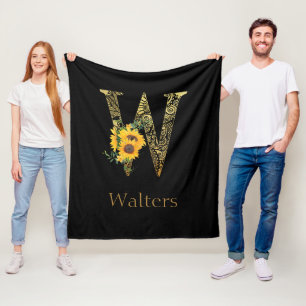 Black and Gold Letter W Sonnenblumen Fleecedecke