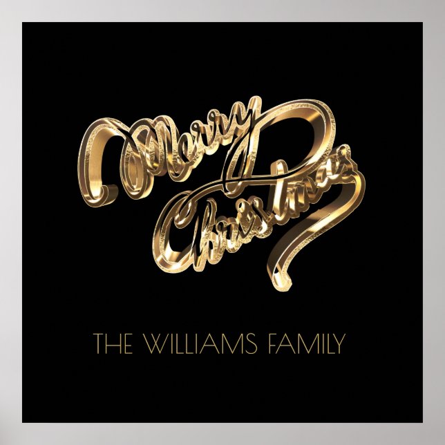 Black and Gold Look Script Frohe Weihnachtsbrille  Poster (Vorne)