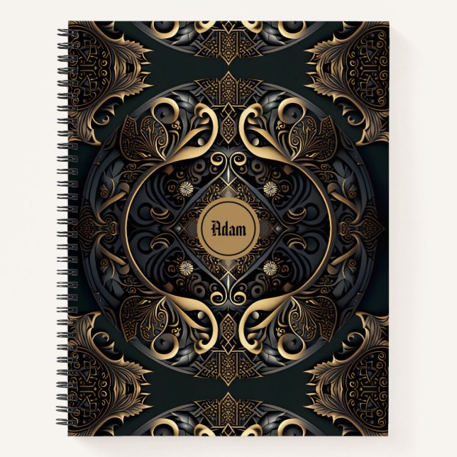 Black and Gold Luxurious Medieval Spirituosen Note Notizbuch (Vorderseite)