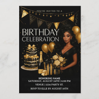 Black and Gold Luxury Birthday Invitation Einladung