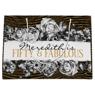 Black and Gold Luxury Personalisiert 50 und fabelh Große Geschenktüte