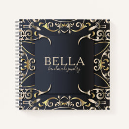 Black and Gold Luxus Chic Baroque Business Name Notizbuch