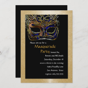 Black and Gold Masquerade Party Invitation Einladung