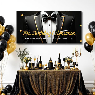 Black and Gold Men Black Krawatte Geburtstag Banner