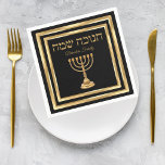 Black and Gold Menorah Hebräisches Glück Hanukkah Serviette<br><div class="desc">Black and Gold Menorah Hebrew Happy Hanukkah Napkins</div>