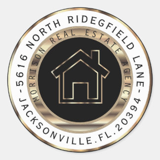 Black and Gold Metal Realtor Address Labels Runder Aufkleber