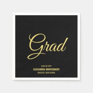 Black and Gold Modern Graduation Party Serviette