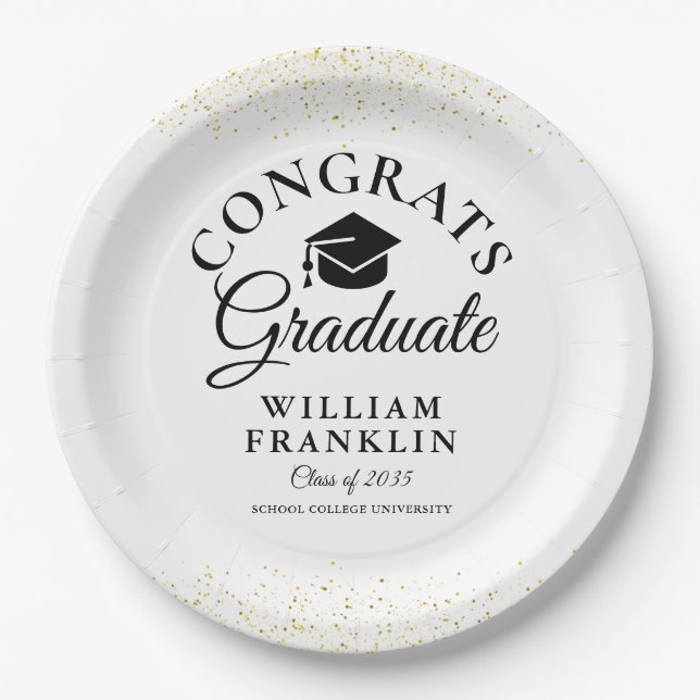Black and Gold Moderne Graduation Party Pappteller (Vorderseite)