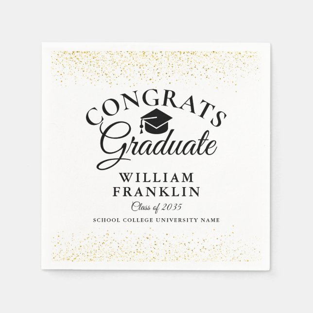 Black and Gold Moderne Graduation Party Serviette (Vorderseite)