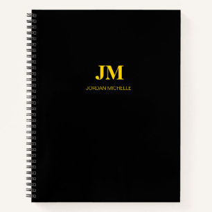 Black and Gold Monogram Initials Spiral Notebook Notizbuch
