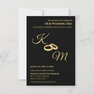 Black and Gold Monogram Wedding Rings- Einladung