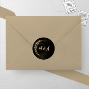 Black and Gold Moon and Back Wedding Runder Aufkleber